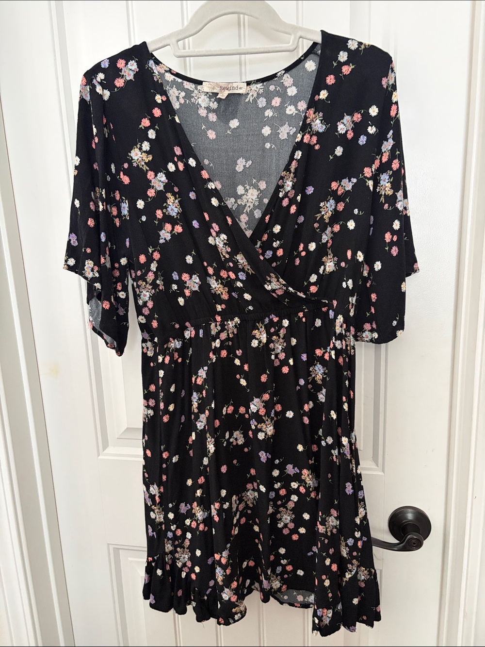 Rewind Black Floral Wrap Dress with Pastel Blossoms